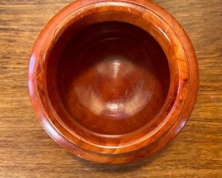 Madrone Burl Wood Bowl Turquoise Band Artist Made Hand Turned  Wood  Vase	2.5in H  x 3.5in Diameter	