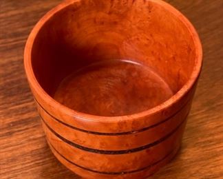 Triple Banded Figured Burl Wood Artist Made Hand Turned  Wood Bowl Vase	3in h  x 3.75in Diameter	
