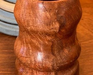 Figured Burl Wood Wave Vase Artist Made Hand Turned	5.25in H  x 3.75in Diameter	
