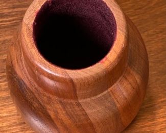 Burl Wood Cylinder Top Vase Artist Made Hand Turned  Wood Lined Vase	5in H  x 2.5in Diameter	
