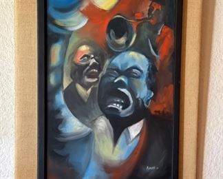 Original Art Mike Rokoff Jazz Trio Painting 1958	Frame: 38 x 28 x 2  Image: 29.75x 19.5in	
