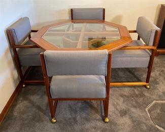 Custom Hade Hexagon Glass Top Dining/Card Table w/ 4 Rolling Chairs	29 x 50.75 x 50.75	HxWxD
