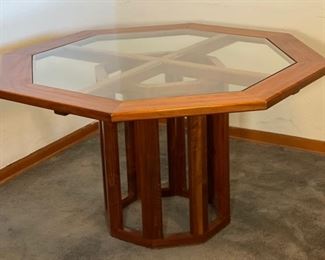 Custom Hade Hexagon Glass Top Dining/Card Table w/ 4 Rolling Chairs	29 x 50.75 x 50.75	HxWxD
