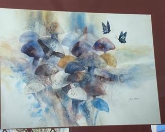 Original Art Jack Rickard Butterflies & Mushrooms Watercolor Painting	Frame: 38 x 45.75 x 2 Image: 21 x 29	HxWxD

