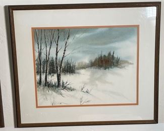 Original Art Jack Rickard Winter Landscape Watercolor Painting	Frame: 21.75 x 25 Image: 13.5 x 17.5	HxWxD
