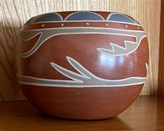 Barbarita Tafoya-Naranjo RED Avanyu Santa Clara Pueblo Pottery Native American  Pot	4.5in h  x 6in Dimeter	
