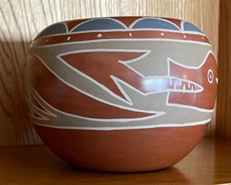 Barbarita Tafoya-Naranjo RED Avanyu Santa Clara Pueblo Pottery Native American  Pot	4.5in h  x 6in Dimeter	

