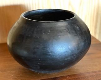 1959 San Juan Pueblo Blackware Pottery Native American Pot Julia	3.25in H  x 4.75in Diameter	
