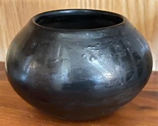 1959 San Juan Pueblo Blackware Pottery Native American Pot Julia	3.25in H  x 4.75in Diameter	
