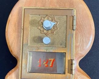 Vintage Post Office Box Combo Door mounted on Wood #2	7.6.5x2.5in	HxWxD
