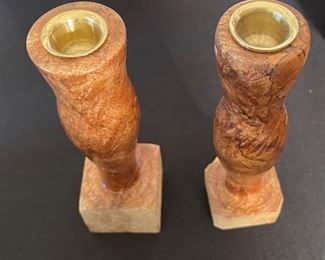 2pc Burl Wood Candle Holders PAIR Artist Made	7.25in h	

