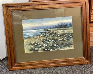 Original Art Jack Rickard Wildflowers &  Lake Scene	Frame:  28 x 35in Image: 14.5 x 20.75in	HxWxD
