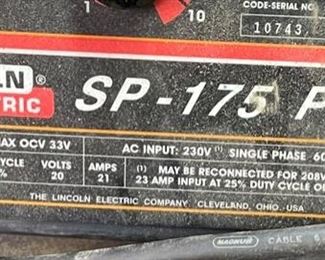 Lincoln SP-175 Plus Mig Welder on Cart w/ Argon/CO2 tank	40x18x40in	HxWxD
