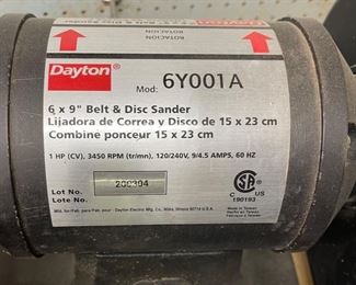 Dayton 6Y001A 6 × 9" Belt & Disc Sander	12 x 24 x 28in	HxWxD
