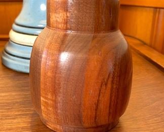 Burl Wood Cylinder Top Vase Artist Made Hand Turned  Wood Lined Vase	5in H  x 2.5in Diameter	
