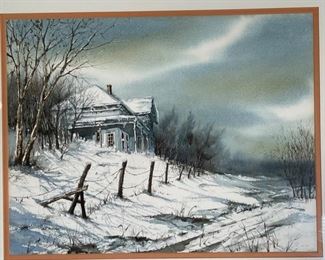 Original Art Jack Rickard Snow House Watercolor Painting	Frame: 21.75 x 25 Image: 13.5 x 17.5	HxWxD
