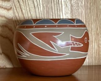 Barbarita Tafoya-Naranjo RED Avanyu Santa Clara Pueblo Pottery Native American  Pot	4.5in h  x 6in Diameter	
