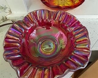 Mosser Ruby Red Glass Ruffled Candy Bowl - Grape Cherry.