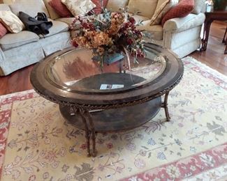 Outstanding table with brass works tessellated onyx.