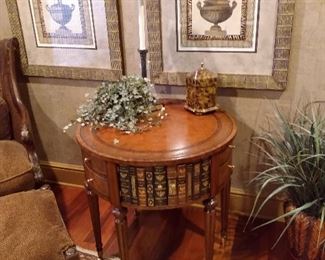 Great side table with book front doors and drawers
