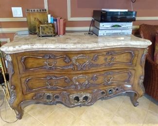 Incredible marble top Maitland Smith Bombe chest  