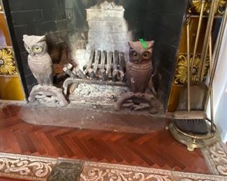 Fabulous Green Eyed Owl Andirons