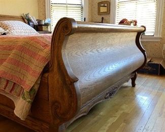  Antique  Reproduction Oak Queen Sleigh Bed                                          