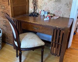 Antique Mission Oak Desk , Also a Wood File Cabinet                                                             ( with bookcases on the ends )