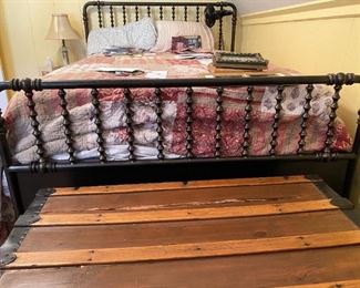 Queen sized Metal Spindle Bed ~ divided base for easy transport Headboard 51" T x 56"W , Footboard 35"T x 56W