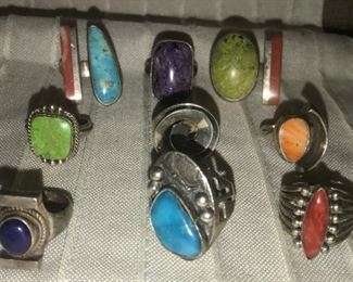 Signed Sterling Navajo & Zuni Artisan Rings ~ including  ~ Christin Wolf ~ Etta Endito ~ Rickell & Glendora 