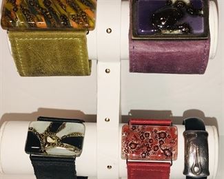 John Hardy Sterling, Leather, Bamboo                                                 Handmade Artisan leather cuffs Art/studio glass 