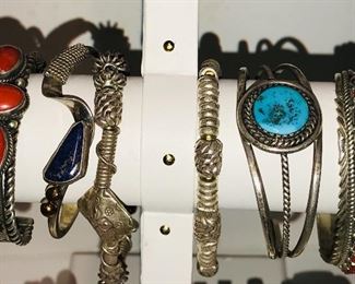 Etta Endito Navajo Sterling Signed Coral Cuff Bracelet                                  Handmade Sterling Stretch Bracelets 