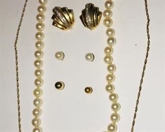 14K Gold Earrings, Necklace & Cross