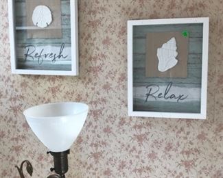 Antique floor lamp ,~ Pair of Shell shadowboxes