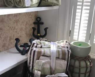 Towels, basket, vase  ~ " Anchor " robe hooks