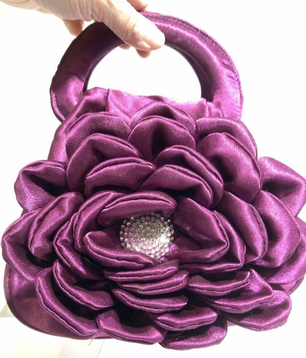 Petite Sateen Evening Bag with Embossed Flower

