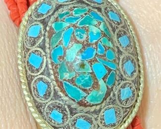 Southwestern Handmade Turquoise & coral Bracelet
