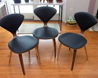 Mid Century Modern Set of 3 Leather Seat Pull up Chairs   - Front View