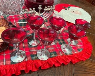 Red glass champagne glasses