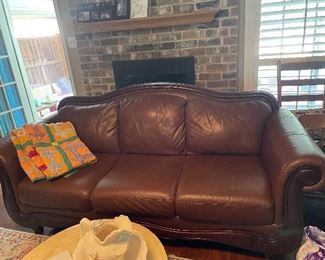 Leather wood trim sofa 