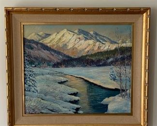 oil painting, mountain scene
