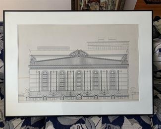 print of the architectural elevation for the Harold Washington Library in Chicago