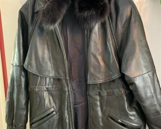 leather coat with a fox collar