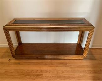 1970s console table with smoked glass top