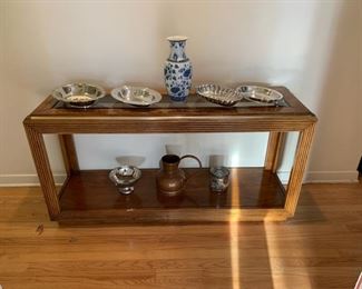 1970s console table with smoked glass top