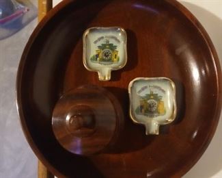 Vintage ashtrays and wooden bowls