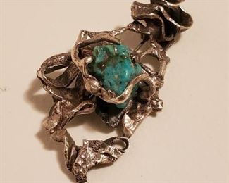 Sterling pendant w/turquoise...Mildred Ball (unsigned)