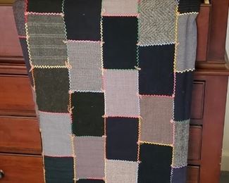 Wool block pattern quilt with fancy stitching...