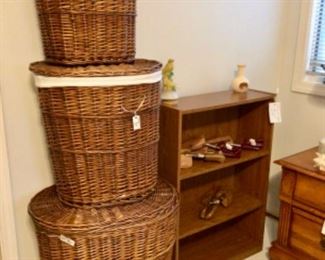 3 Wicker Laundry Hampers, Bookcase
