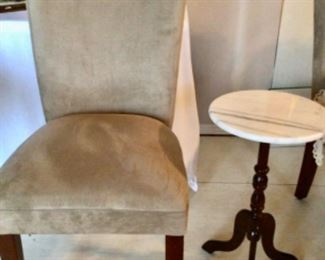 4 of these Taupe chairs & Marble top table/plant stand